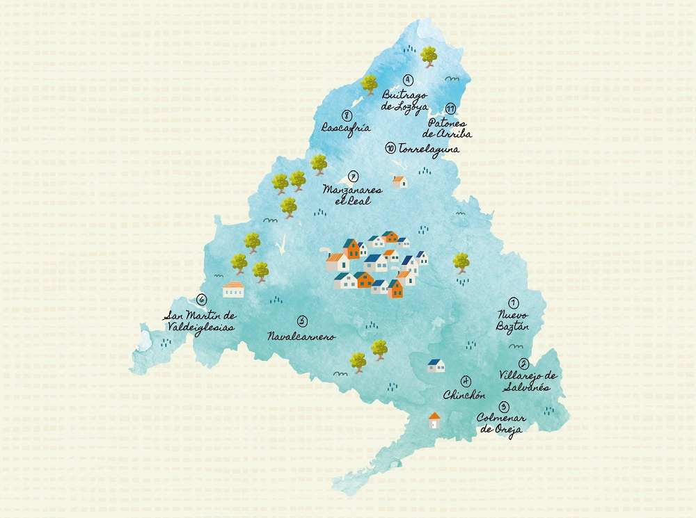 Mapa ilustrado de las Villas de Madrid © Comunidad de Madrid